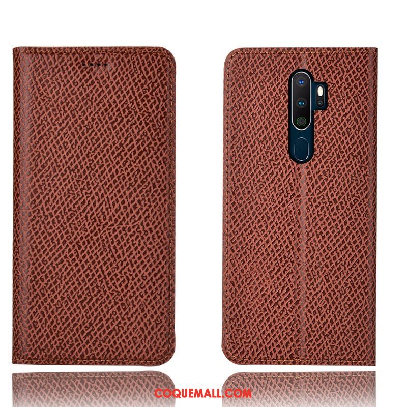 Étui Oppo A9 2020 Incassable Rouge Téléphone Portable, Coque Oppo A9 2020 Cuir Véritable En Cuir