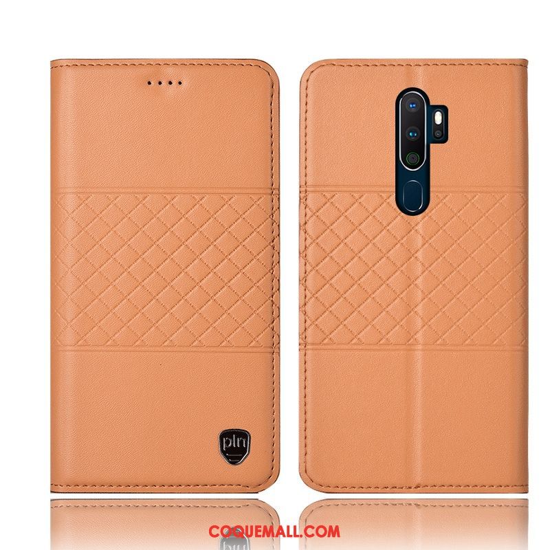 Étui Oppo A9 2020 Plaid En Cuir Noir, Coque Oppo A9 2020 Protection Tout Compris