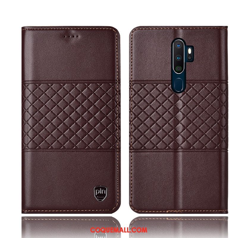 Étui Oppo A9 2020 Plaid En Cuir Noir, Coque Oppo A9 2020 Protection Tout Compris