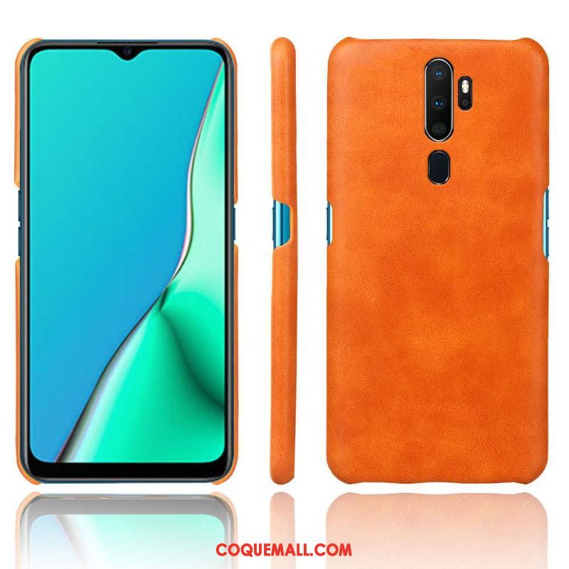 Étui Oppo A9 2020 Simple Protection Incassable, Coque Oppo A9 2020 Cuir Qualité Orange