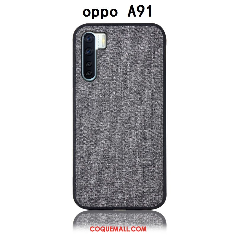 Étui Oppo A91 Bleu Protection En Cuir, Coque Oppo A91 Lin Couvercle Arrière