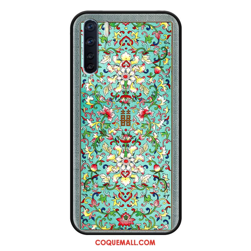 Étui Oppo A91 Bleu Style Chinois Frais, Coque Oppo A91 Mode Incassable