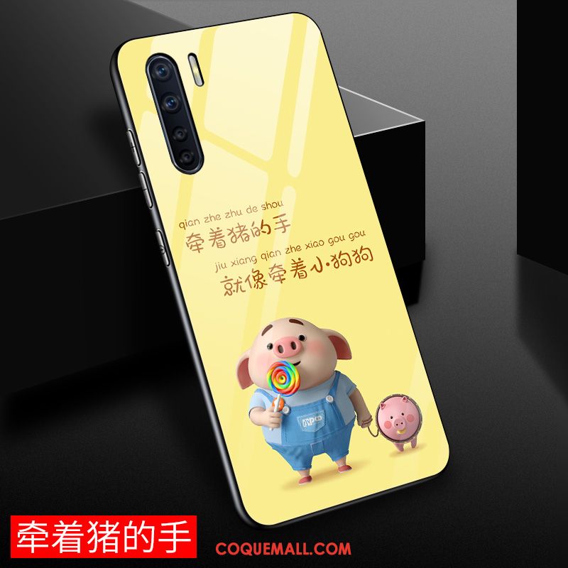 Étui Oppo A91 Dessin Animé Incassable Jaune, Coque Oppo A91 Tempérer Tout Compris