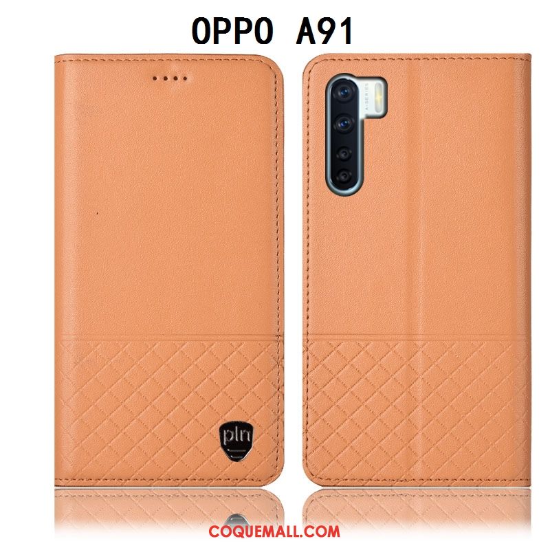 Étui Oppo A91 Jaune Téléphone Portable En Cuir, Coque Oppo A91 Incassable Protection