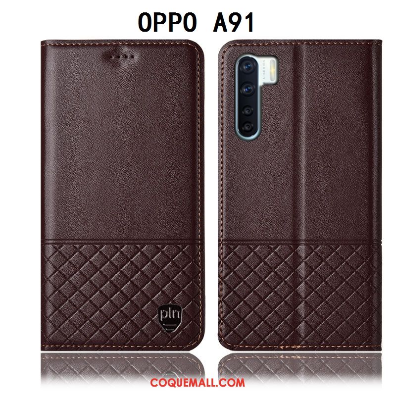 Étui Oppo A91 Jaune Téléphone Portable En Cuir, Coque Oppo A91 Incassable Protection