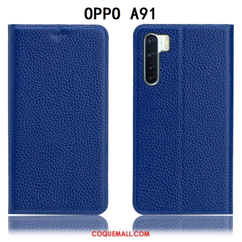 Étui Oppo A91 Litchi Téléphone Portable Protection, Coque Oppo A91 Incassable En Cuir