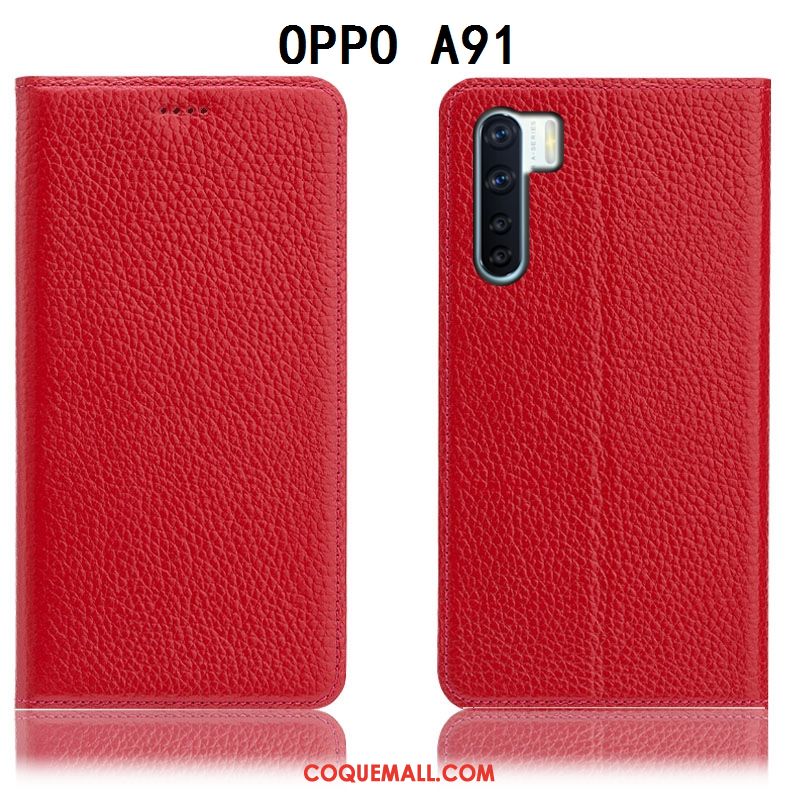 Étui Oppo A91 Litchi Téléphone Portable Protection, Coque Oppo A91 Incassable En Cuir