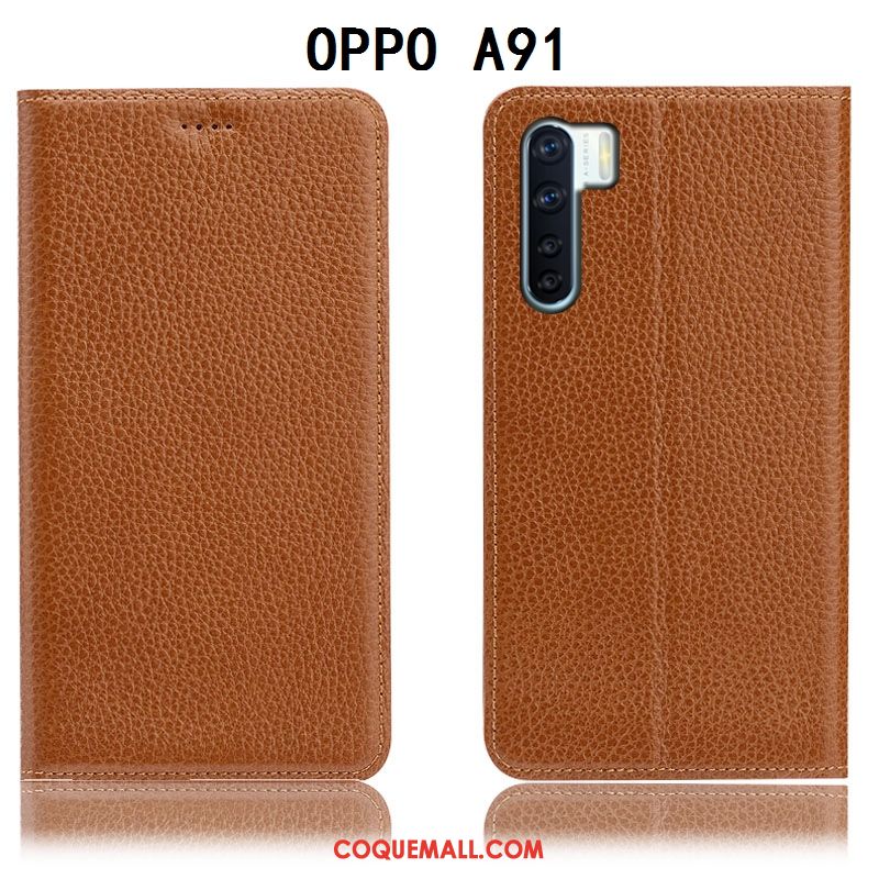 Étui Oppo A91 Litchi Téléphone Portable Protection, Coque Oppo A91 Incassable En Cuir