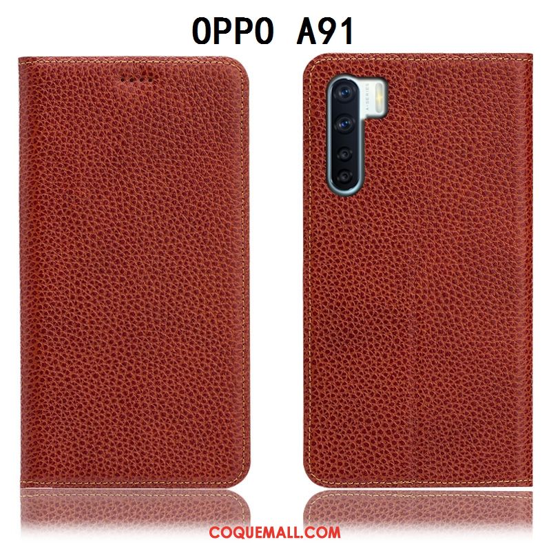 Étui Oppo A91 Litchi Téléphone Portable Protection, Coque Oppo A91 Incassable En Cuir