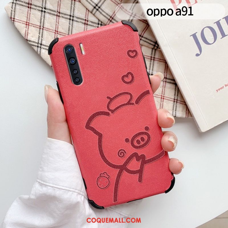 Étui Oppo A91 Téléphone Portable Gaufrage Soie Mulberry, Coque Oppo A91 En Cuir Modèle Fleurie