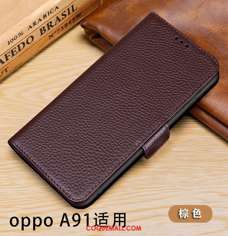 Étui Oppo A91 Téléphone Portable Protection En Cuir, Coque Oppo A91 Cuir Véritable Incassable Braun
