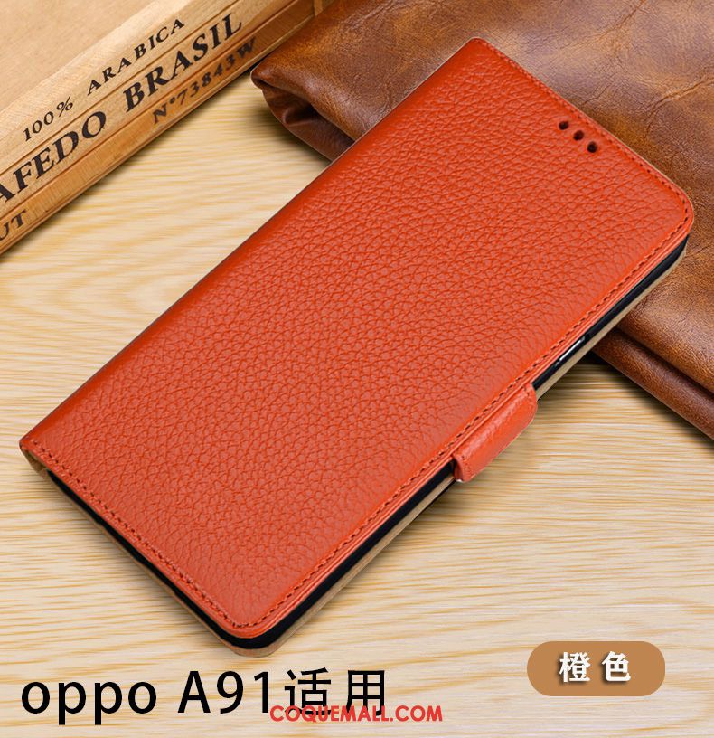 Étui Oppo A91 Téléphone Portable Protection En Cuir, Coque Oppo A91 Cuir Véritable Incassable Braun