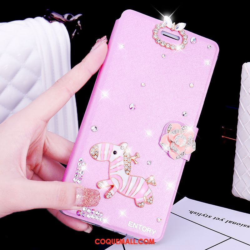 Étui Oppo Ax5 Incruster Strass Téléphone Portable Blanc, Coque Oppo Ax5 Étui En Cuir