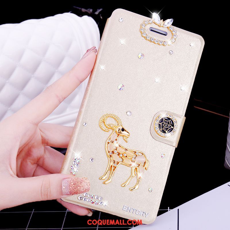 Étui Oppo Ax5 Incruster Strass Téléphone Portable Blanc, Coque Oppo Ax5 Étui En Cuir