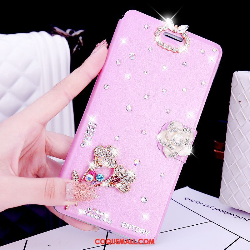 Étui Oppo Ax5 Incruster Strass Téléphone Portable Blanc, Coque Oppo Ax5 Étui En Cuir