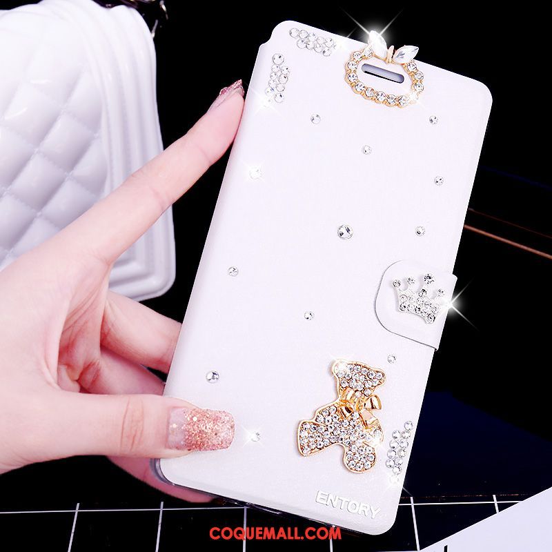 Étui Oppo Ax5 Incruster Strass Téléphone Portable Blanc, Coque Oppo Ax5 Étui En Cuir