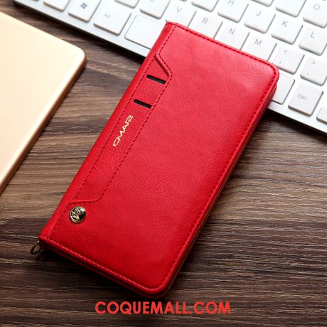 Étui Oppo Ax7 Incassable En Cuir Protection, Coque Oppo Ax7 Rouge Carte