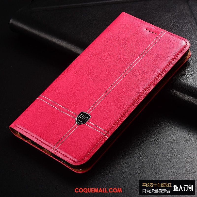 Étui Oppo F5 Youth Cuir Véritable Clamshell Rouge, Coque Oppo F5 Youth Protection Étui En Cuir