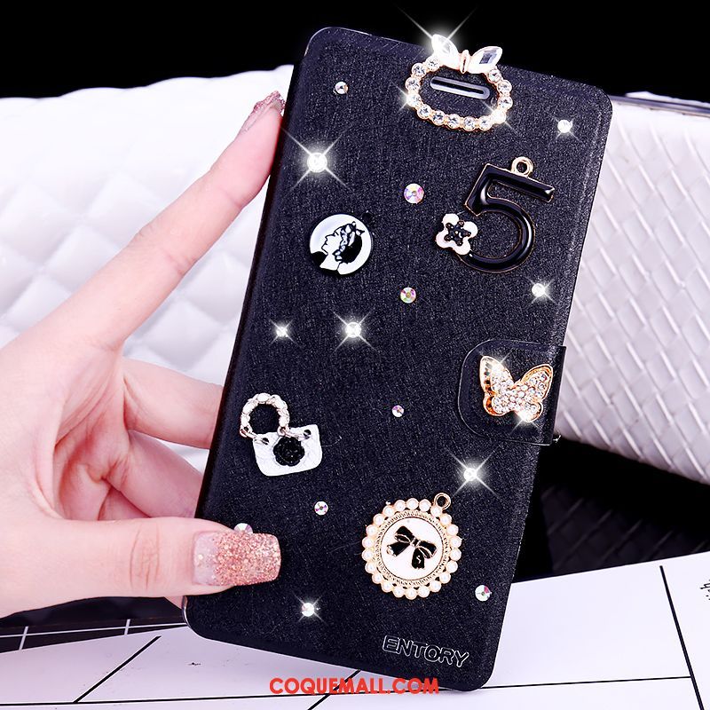 Étui Oppo F5 Youth Étui En Cuir Incruster Strass Noir, Coque Oppo F5 Youth Téléphone Portable