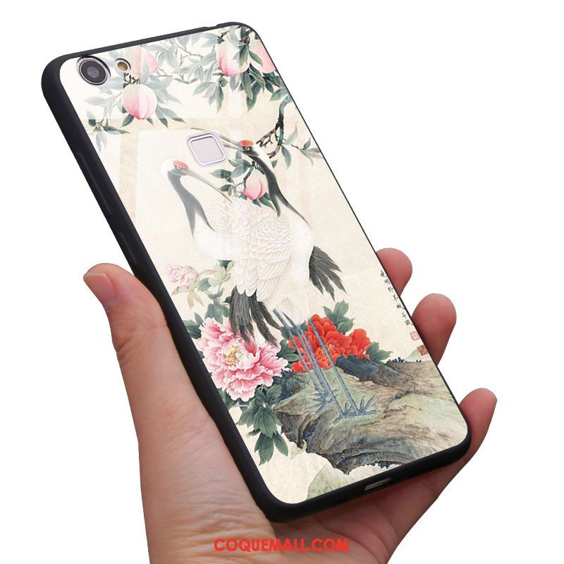 Étui Oppo F7 Style Chinois Rose Grue, Coque Oppo F7 Vent Vintage