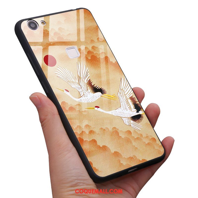 Étui Oppo F7 Style Chinois Rose Grue, Coque Oppo F7 Vent Vintage