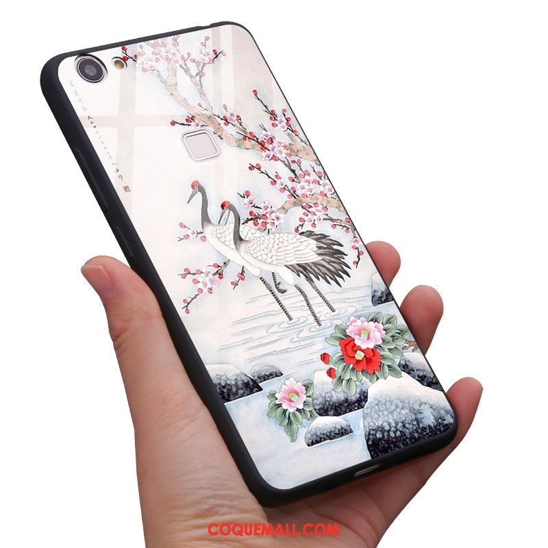 Étui Oppo F7 Style Chinois Rose Grue, Coque Oppo F7 Vent Vintage