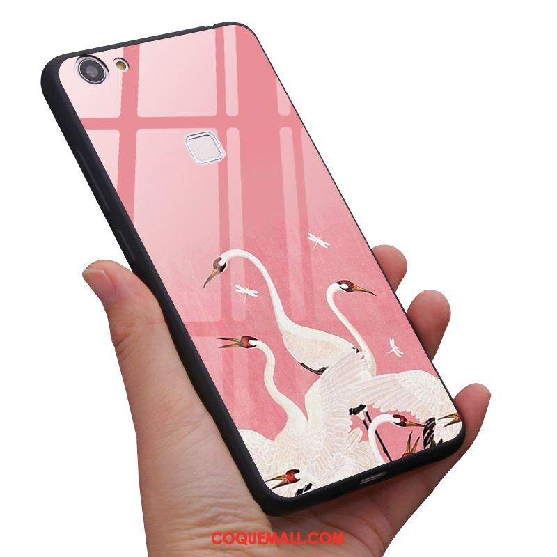 Étui Oppo F7 Style Chinois Rose Grue, Coque Oppo F7 Vent Vintage