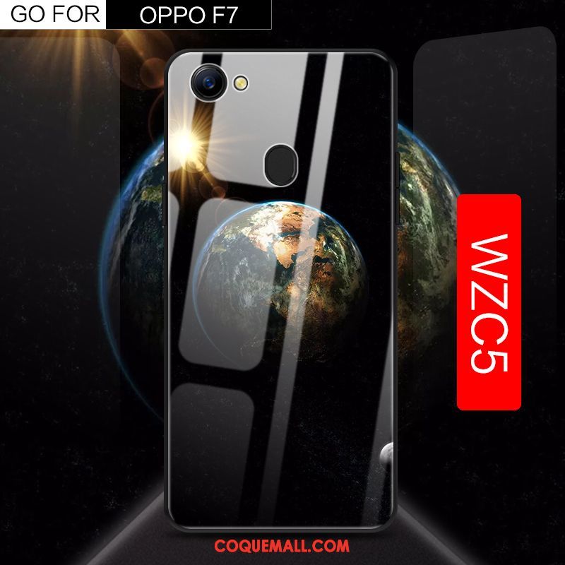 Étui Oppo F7 Verre Personnalité Créatif, Coque Oppo F7 Tout Compris Noir