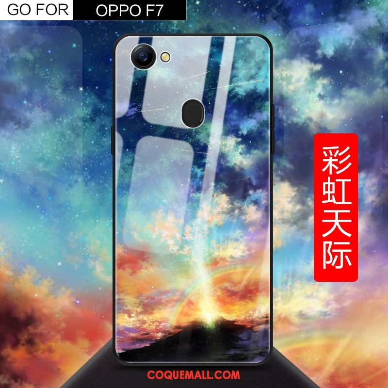 Étui Oppo F7 Verre Personnalité Créatif, Coque Oppo F7 Tout Compris Noir