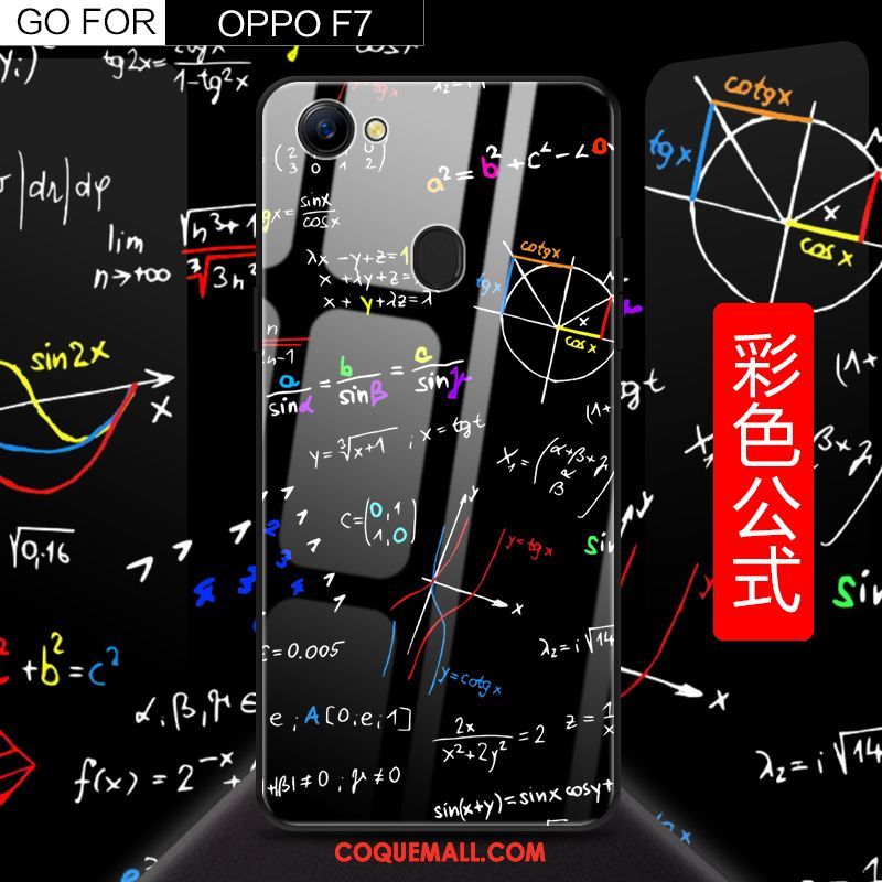 Étui Oppo F7 Verre Personnalité Créatif, Coque Oppo F7 Tout Compris Noir