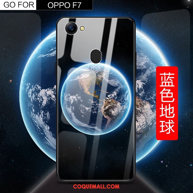 Étui Oppo F7 Verre Personnalité Créatif, Coque Oppo F7 Tout Compris Noir