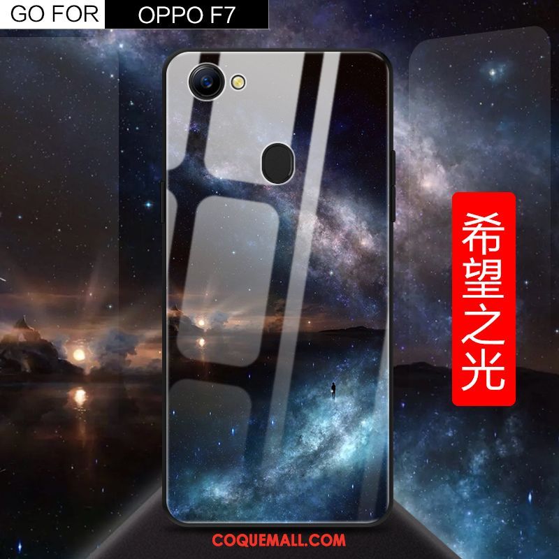 Étui Oppo F7 Verre Personnalité Créatif, Coque Oppo F7 Tout Compris Noir