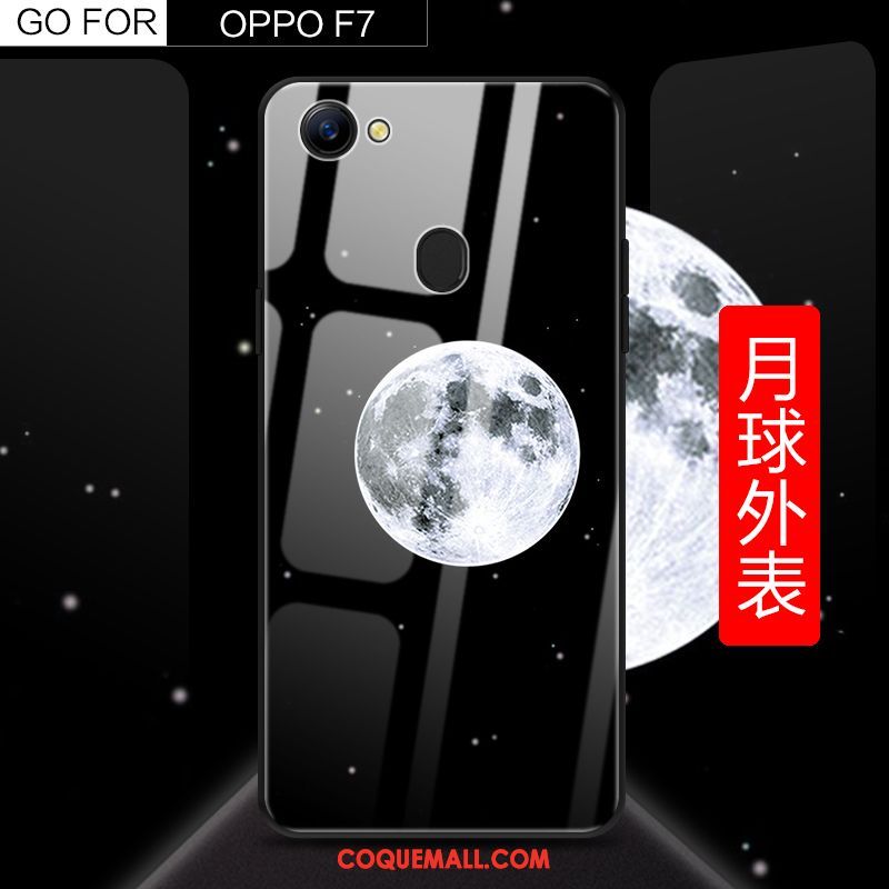 Étui Oppo F7 Verre Personnalité Créatif, Coque Oppo F7 Tout Compris Noir