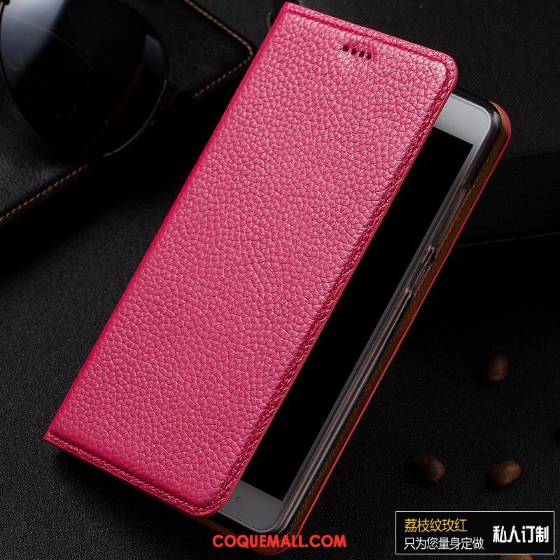 Étui Oppo F7 Youth Bleu Protection Cuir Véritable, Coque Oppo F7 Youth Litchi Téléphone Portable