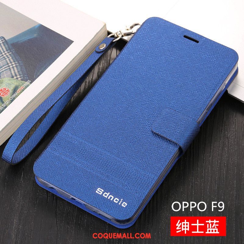 Étui Oppo F9 Clamshell Bleu Tendance, Coque Oppo F9 Étui En Cuir Incassable