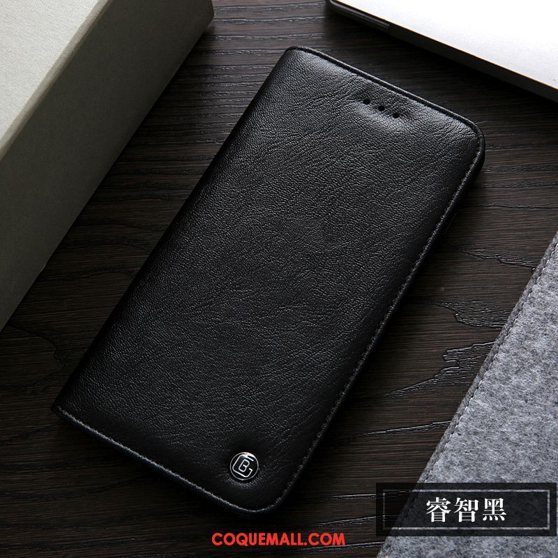 Étui Oppo F9 Noir Tout Compris Cuir Véritable, Coque Oppo F9 Incassable Carte