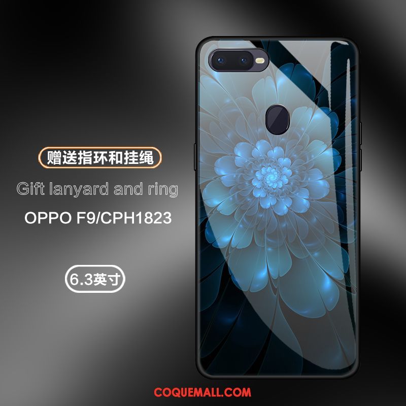 Étui Oppo F9 Téléphone Portable Bleu Marin Rose, Coque Oppo F9 Tout Compris Verre