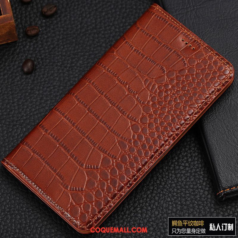 Étui Oppo Find X Crocodile Cuir Véritable Étui En Cuir, Coque Oppo Find X Tout Compris Protection Braun