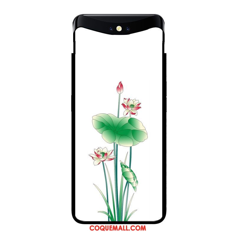 Étui Oppo Find X Style Chinois Fleurs Art, Coque Oppo Find X Vintage Verre Trempé