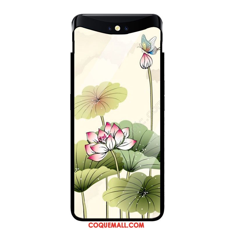 Étui Oppo Find X Style Chinois Fleurs Art, Coque Oppo Find X Vintage Verre Trempé