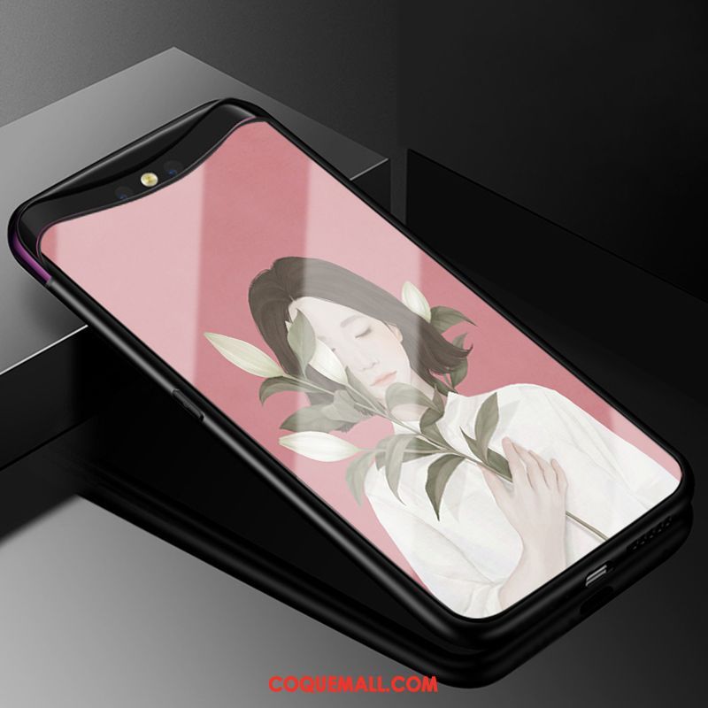 Étui Oppo Find X Téléphone Portable Silicone Verre Trempé, Coque Oppo Find X Bordure Rose