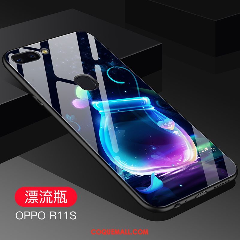 Étui Oppo R11s Cool Verre Bleu, Coque Oppo R11s Téléphone Portable Fluide Doux