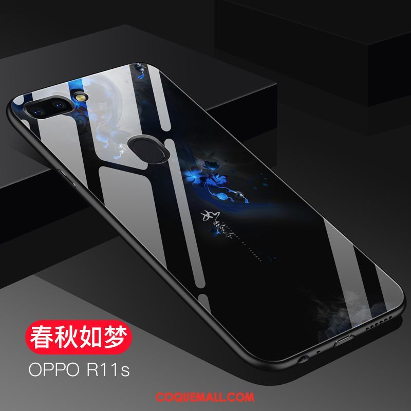 Étui Oppo R11s Cool Verre Bleu, Coque Oppo R11s Téléphone Portable Fluide Doux