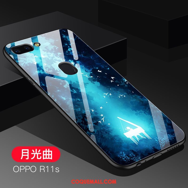 Étui Oppo R11s Cool Verre Bleu, Coque Oppo R11s Téléphone Portable Fluide Doux