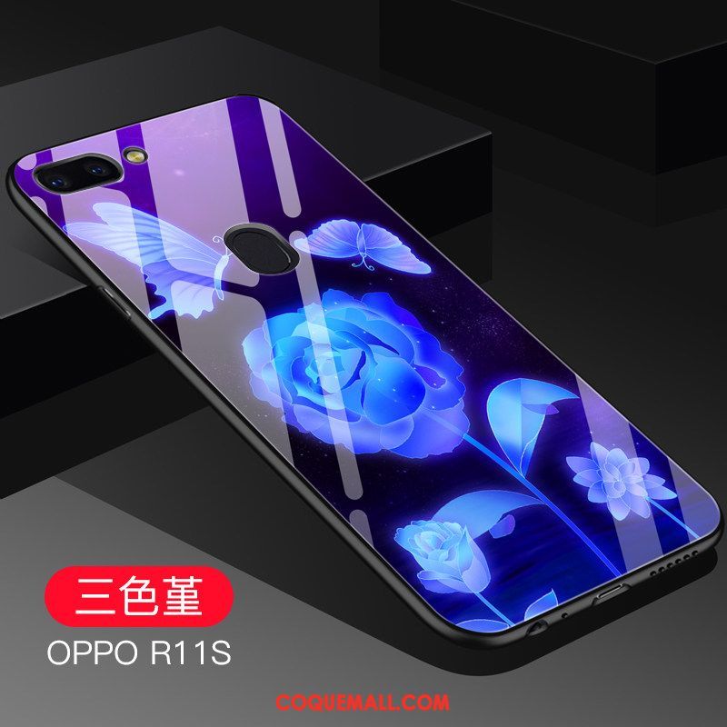 Étui Oppo R11s Cool Verre Bleu, Coque Oppo R11s Téléphone Portable Fluide Doux