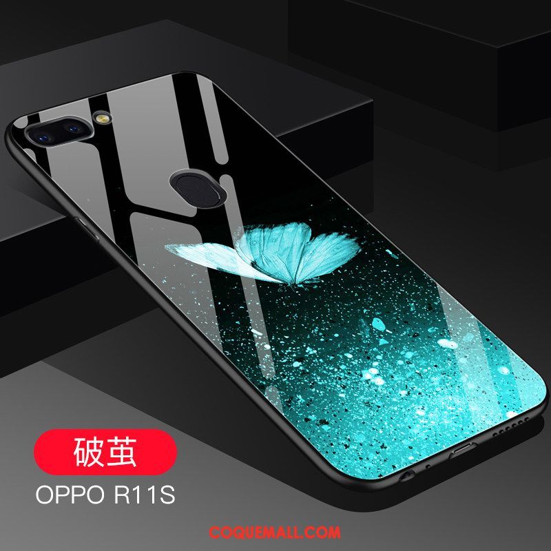 Étui Oppo R11s Cool Verre Bleu, Coque Oppo R11s Téléphone Portable Fluide Doux