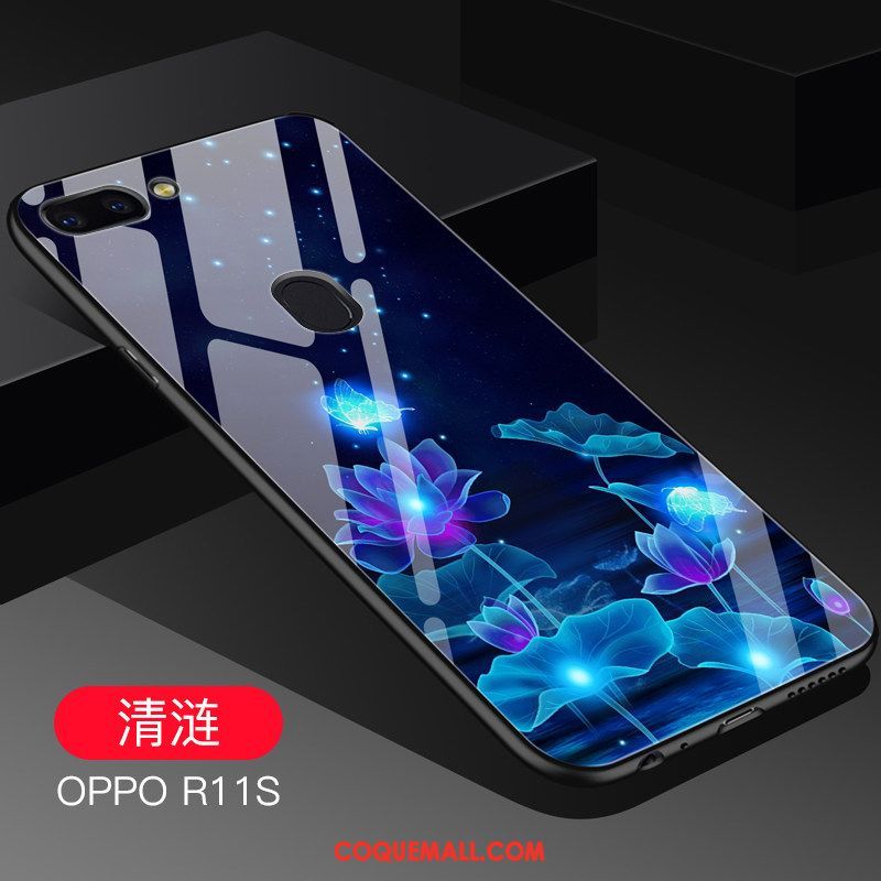 Étui Oppo R11s Cool Verre Bleu, Coque Oppo R11s Téléphone Portable Fluide Doux