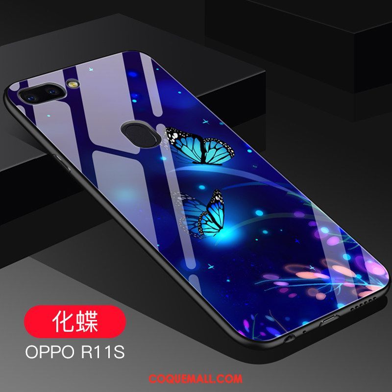 Étui Oppo R11s Cool Verre Bleu, Coque Oppo R11s Téléphone Portable Fluide Doux