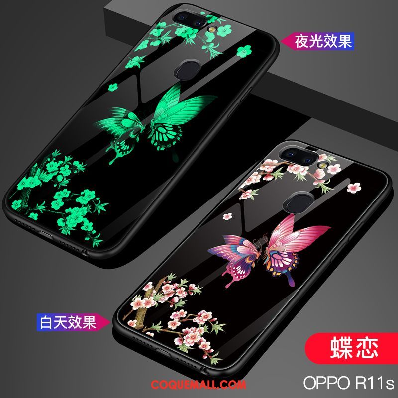 Étui Oppo R11s Tendance Noir Personnalité, Coque Oppo R11s Verre Lumineuses