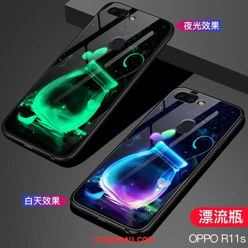 Étui Oppo R11s Tendance Noir Personnalité, Coque Oppo R11s Verre Lumineuses